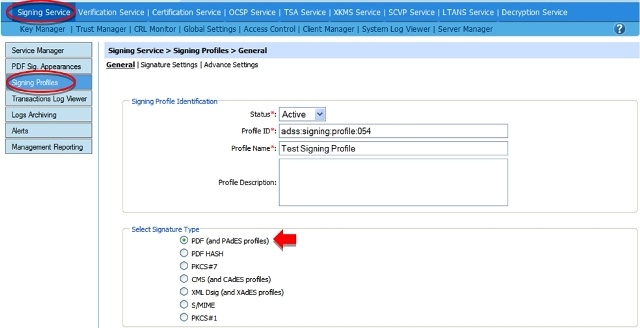 Configuring PAdES Part 2 Signatures in ADSS Server (Step 1)