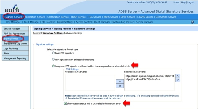 Configuring PAdES Part 2 Signatures in ADSS Server (Step 2)