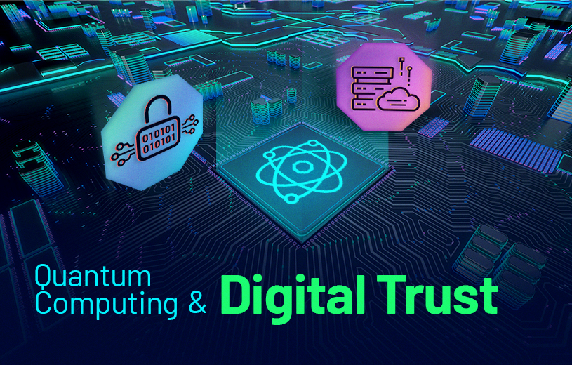 Neon technology showing the blog title: "Quantum Computing & Digital Security"